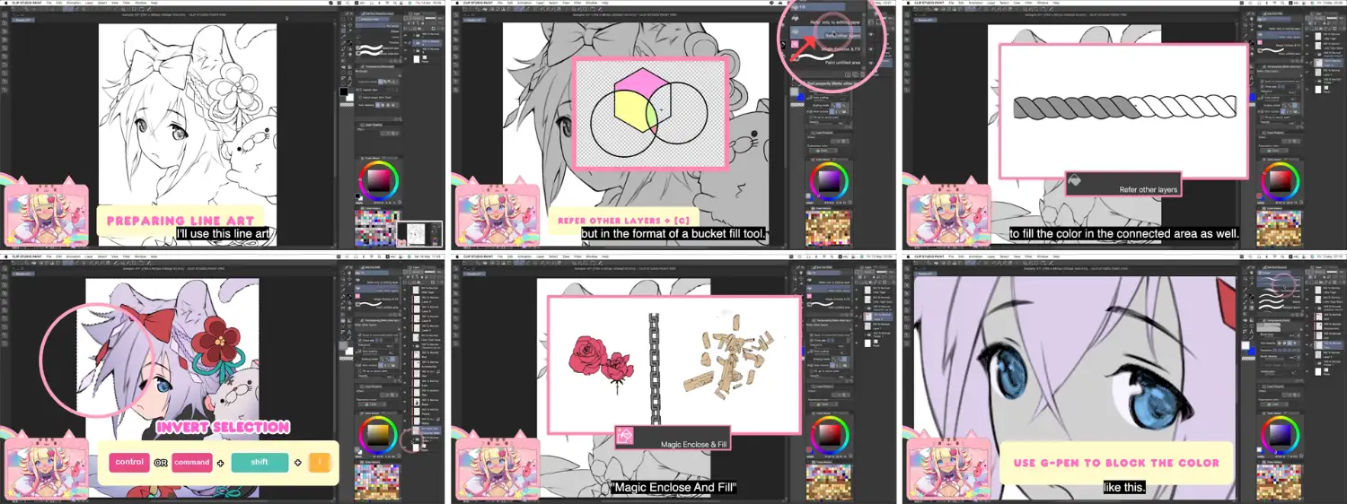 Quick tips for base coloring: Color Faster With Clip Studio Paint Fill Tool  – LUNAR ☆ MIMI