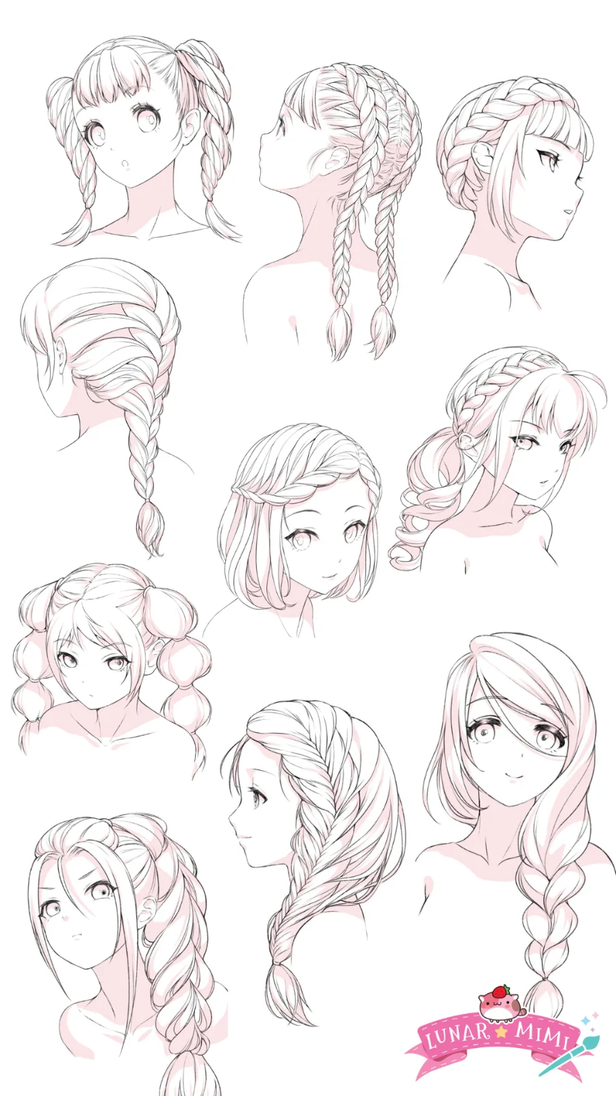How to draw ten types of braids – LUNAR ★ MIMI