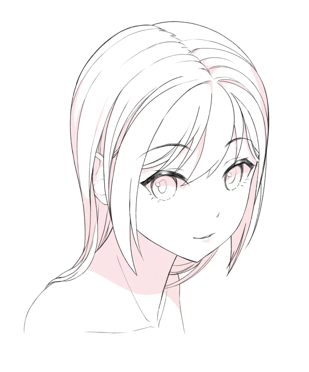 Female anime head base with hair.  Girl hair drawing, How to draw