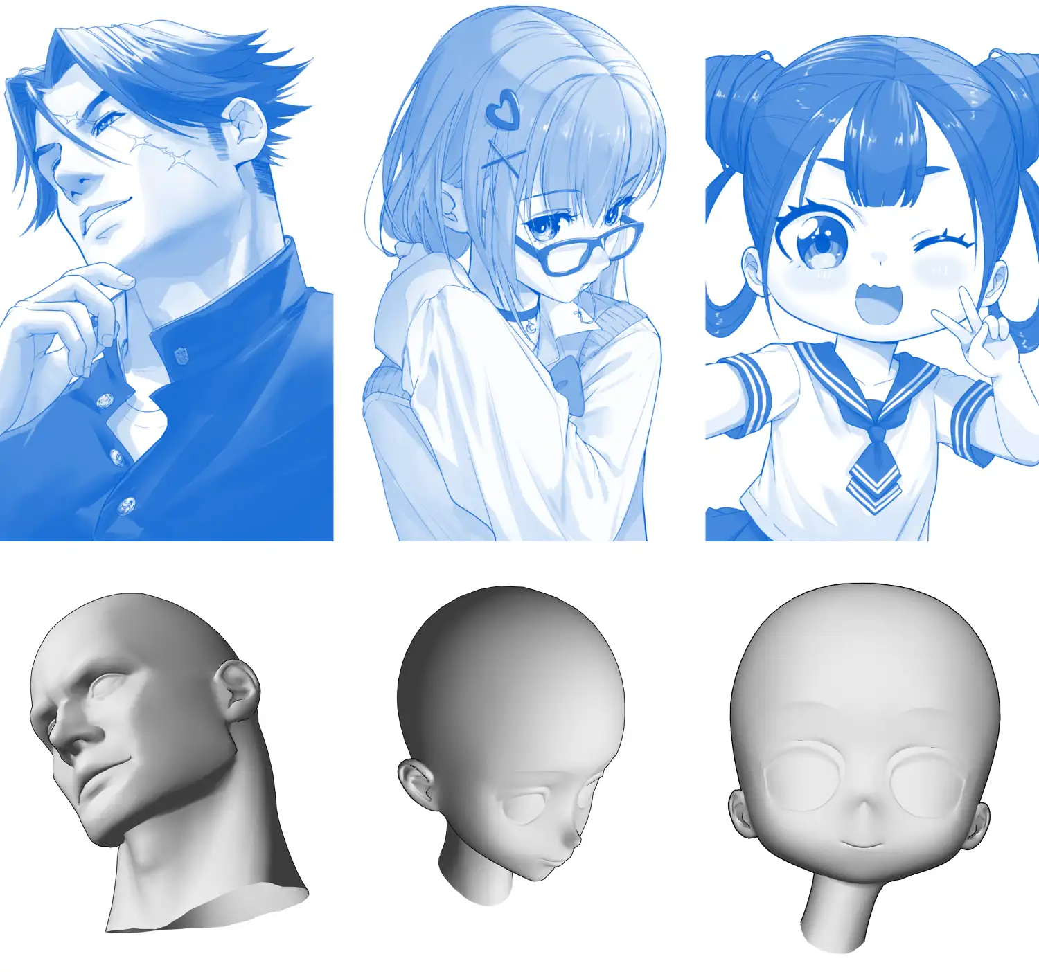 Anime head basemesh 3D model | CGTrader