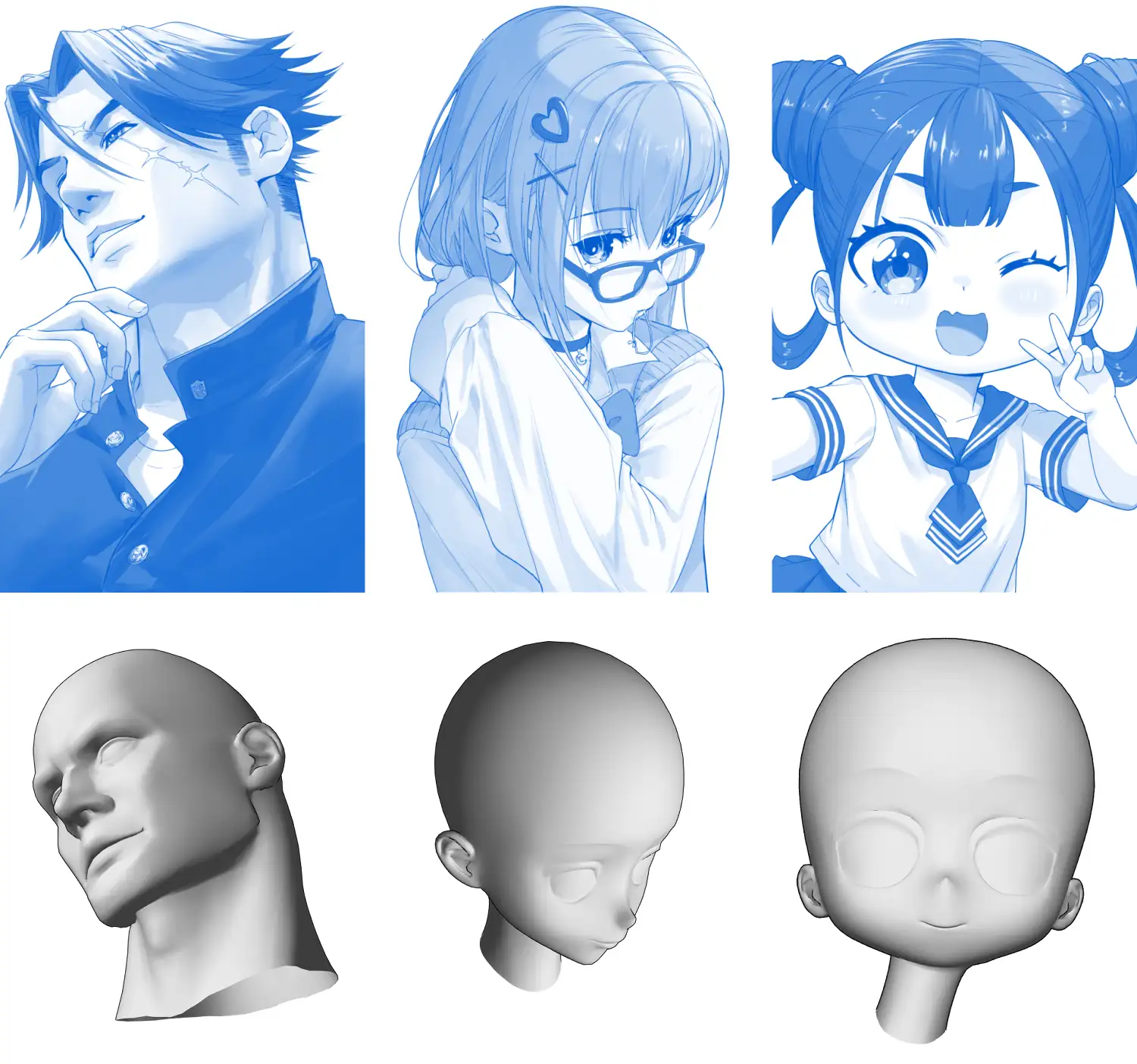 Anime girl head BASE - CLIP STUDIO ASSETS